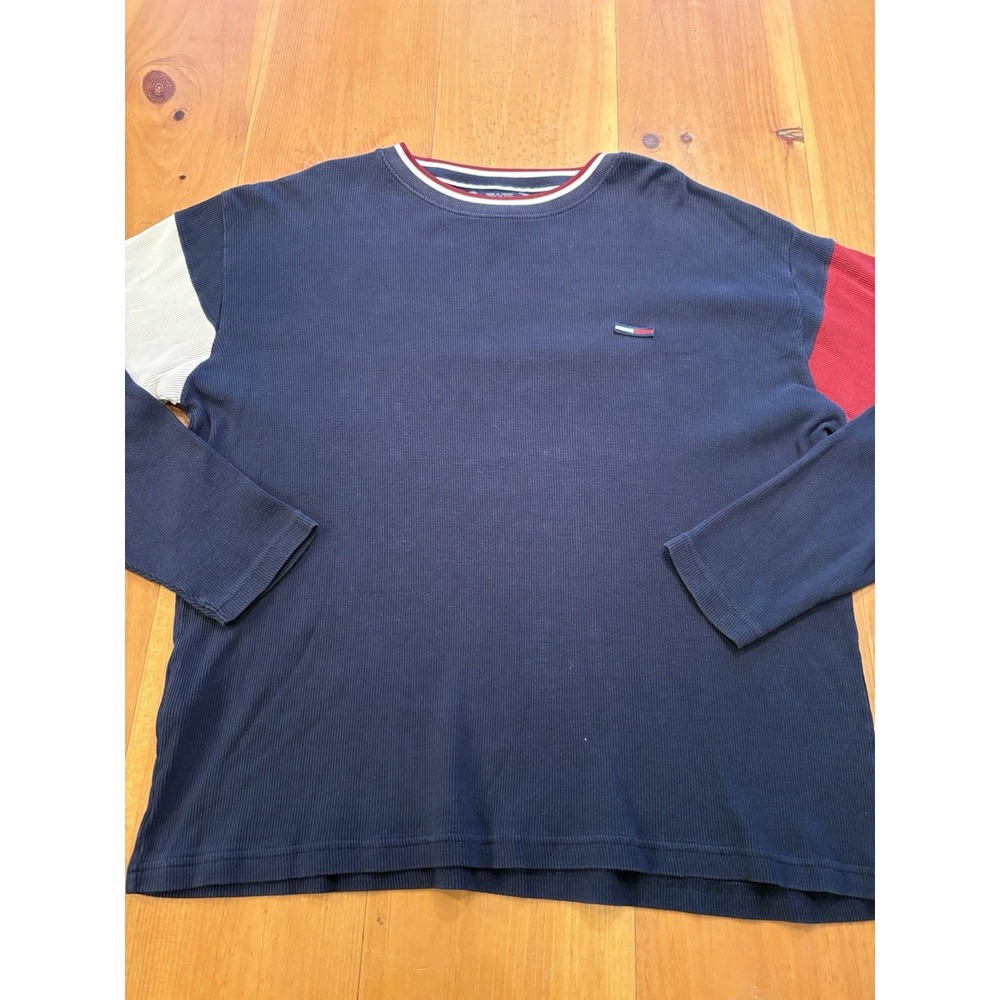 Vintage Tommy Hilfiger Jeans XXL Ribbed Long Sleeve Shirt Flag Logo Y2K Style